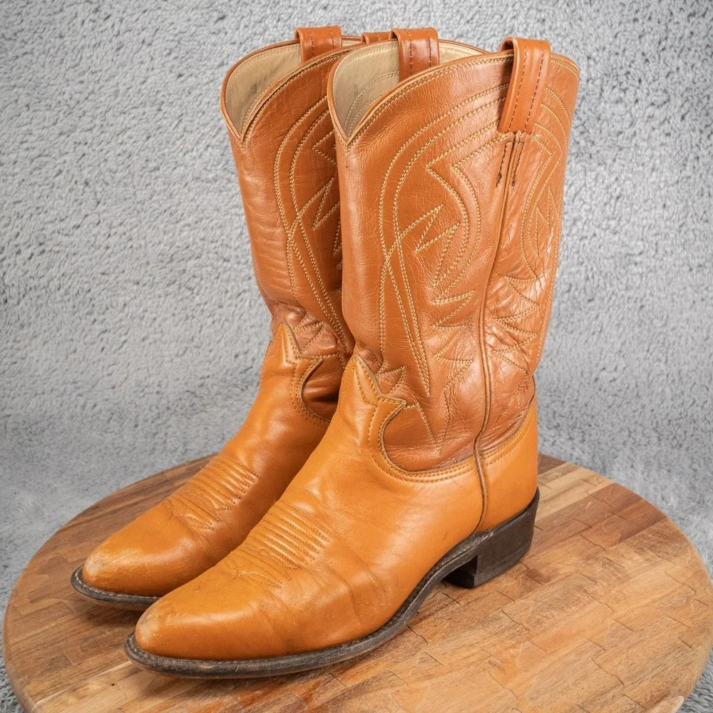 VTG TONY LAMA Boots Pointy Toe Brown‎ Cognac Vintage 6 B